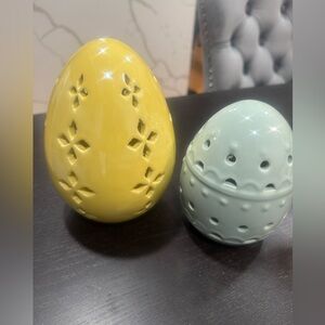 Yellow and Light Green Decorative Ceramic Eggs